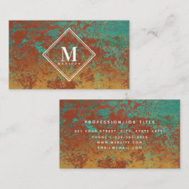 Copper Turquoise Metallic Texture Monogram Initiaa Visitekaartje