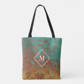 Copper Turquoise Metallic Texture Monogram Tote Bag (Achterkant)