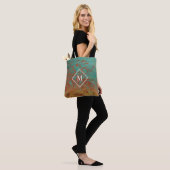 Copper Turquoise Metallic Texture Monogram Tote Bag (Op model)
