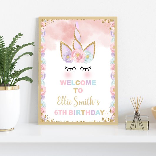 Copper Unicorn Birthday Welkomstsignalen Poster