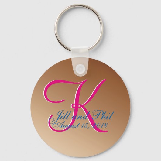 Copper Wedding Monogram Brown P:ecan Grote Waarde Sleutelhanger (Voorkant)