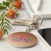 Copper Wedding Monogram Brown P:ecan Grote Waarde Sleutelhanger (Zijkant)