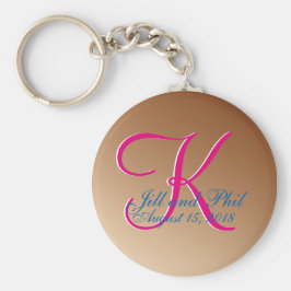 Copper Wedding Monogram Brown P:ecan Grote Waarde Sleutelhanger
