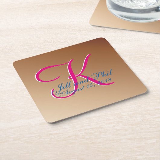 Copper Wedding Monogram Kartonnen Onderzetters (Schuin)
