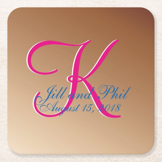 Copper Wedding Monogram Kartonnen Onderzetters (Voorkant)