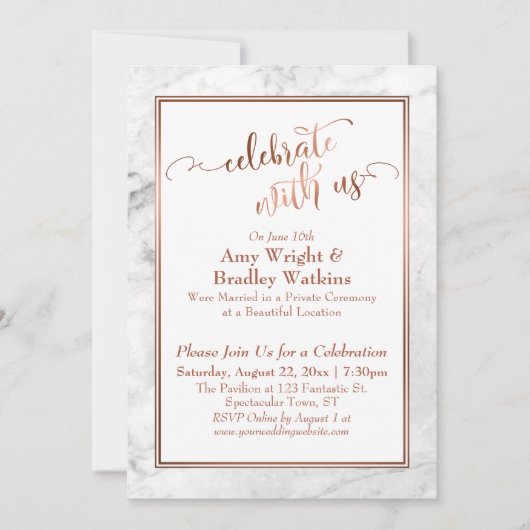 Copper White Marble Celebrate met Us Wedding Fun Kaart (Voorkant)