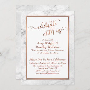Copper White Marble Celebrate met Us Wedding Fun Kaart