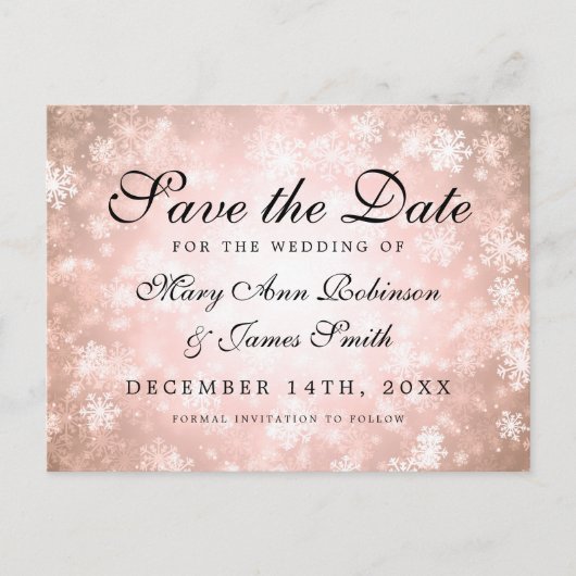 Copper Winter Wonderland Elegant Bewaar de datum Aankondigingskaart (Voorkant)