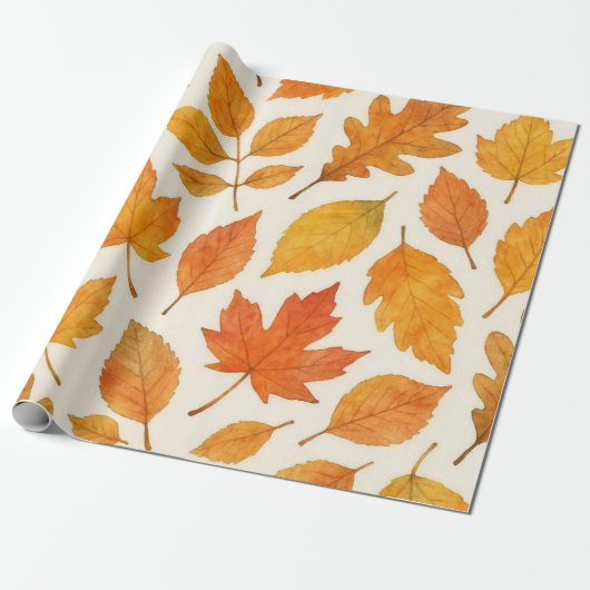 Copperleaf Waterverf Herfstbladeren Cadeaupapier (Uitgerold)