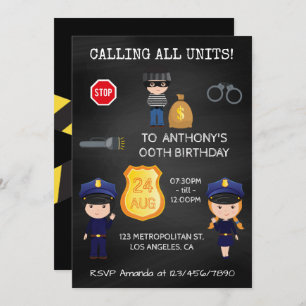 Cops en Robbers Birthday Chalkboard Kaart