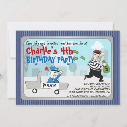 Cops n Robbers Cartoon Party Invitation Kaart (Voorkant)