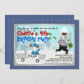 Cops n Robbers Cartoon Party Invitation Kaart (Voorkant / Achterkant)