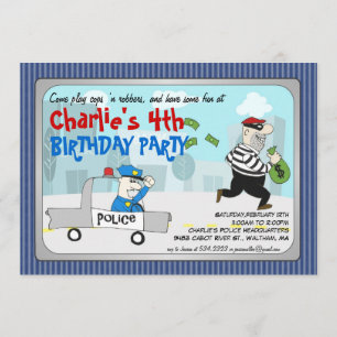 Cops n Robbers Cartoon Party Invitation Kaart