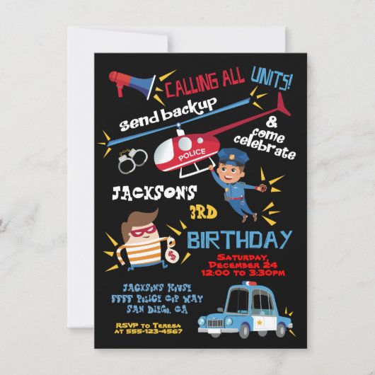 Cops & Robbers Birthday Party Invitation Kaart (Voorkant)