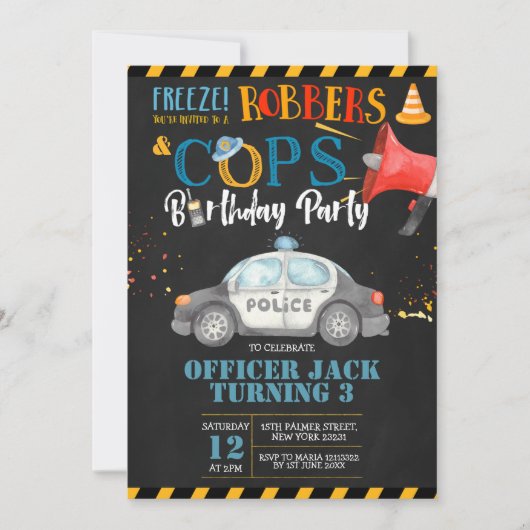 Cops & Robbers Birthday Party Invitation Kaart (Voorkant)