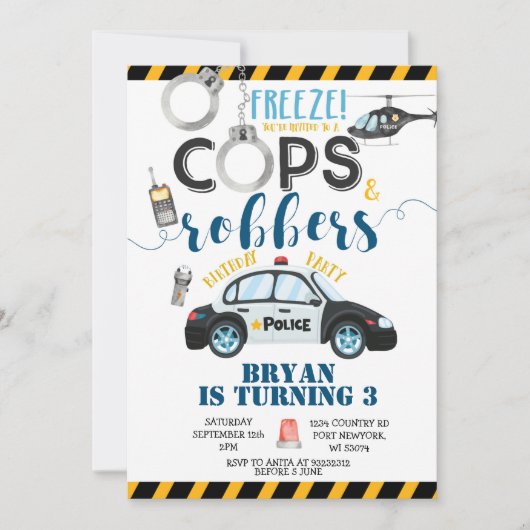 Cops & Robbers Birthday Party Invitation Kaart (Voorkant)