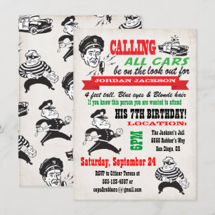 Cops & Robbers Birthday Party Invitation Kaart