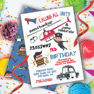 Cops & Robbers Birthday Party Invitation Kaart
