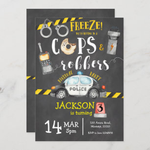 Cops & Robbers Birthday Party Invitation Kaart