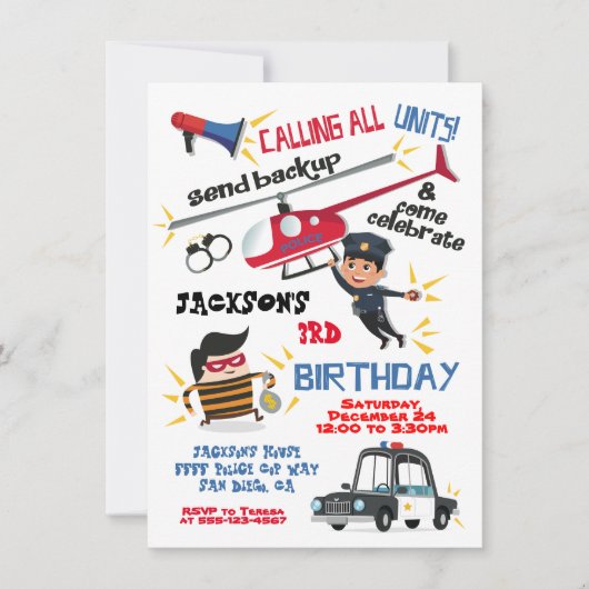 Cops & Robbers Birthday Party Invitation Kaart (Voorkant)