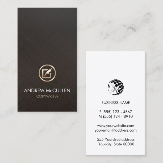 Copywriter Faux Gold Quill Paper Pictogram Visitekaartje (Voorkant / Achterkant)