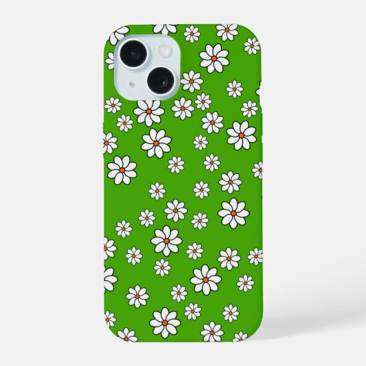 Coque Witte bloemenvlinder op groen tapijt iPhone 15 Case (Achterkant)