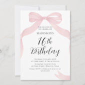 Coquete pink bow Birthday invitation Kaart (Voorkant)