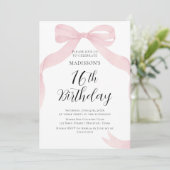 Coquete pink bow Birthday invitation Kaart (Staand voorkant)