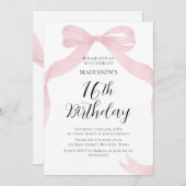 Coquete pink bow Birthday invitation Kaart (Voorkant / Achterkant)