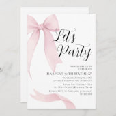 Coquete pink bow Birthday party Kaart (Voorkant / Achterkant)