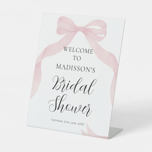 Coquete pink bow Bridal Shower Welcome sign Reclamebord Met Voetstuk (Voorkant)