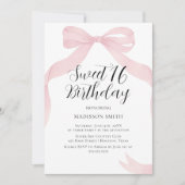 Coquete pink bow Sweet Sixteen invitation Kaart (Voorkant)