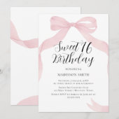 Coquete pink bow Sweet Sixteen invitation Kaart (Voorkant / Achterkant)