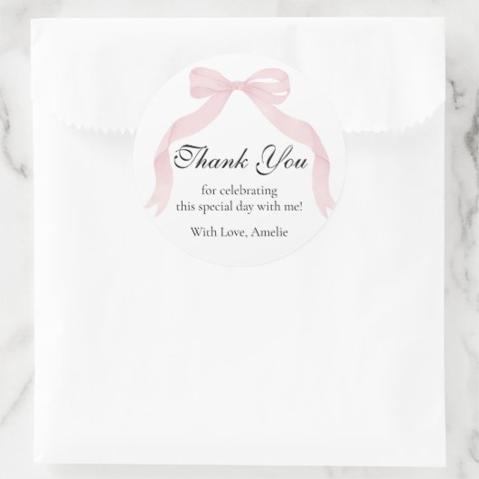 Coquete pink bow Thank You Classic Sticker (Tas)