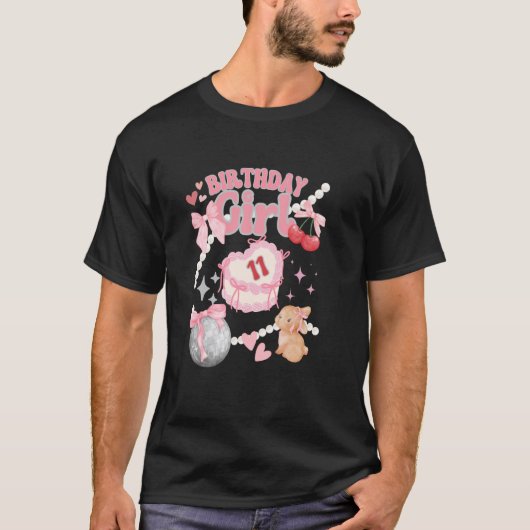 Coquette 11e Verjaardag Meisje Boog Roze Kersen Te T-shirt (Voorkant)