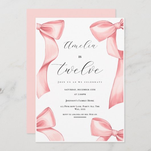 Coquette 12e Verjaardag Meisje Roze Boog 13e 18e Kaart (Voorkant / Achterkant)