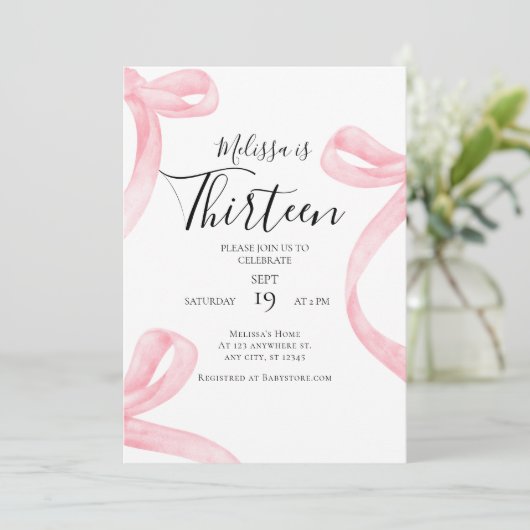 Coquette 13e verjaardag uitnodiging meisje | Fancy (Staand voorkant)