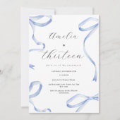 Coquette 13th Party Meisje Blauwe Bow Elegant Lint Kaart (Voorkant)