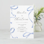 Coquette 13th Party Meisje Blauwe Bow Elegant Lint Kaart (Staand voorkant)