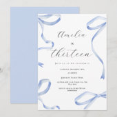 Coquette 13th Party Meisje Blauwe Bow Elegant Lint Kaart (Voorkant / Achterkant)