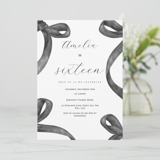 Coquette 16e Verjaardag Meisje Black Bow 18e 21e Kaart (Staand voorkant)