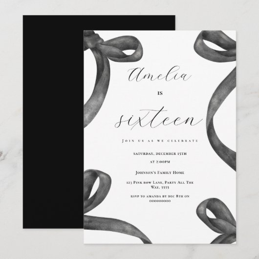 Coquette 16e Verjaardag Meisje Black Bow 18e 21e Kaart (Voorkant / Achterkant)