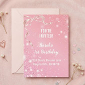 Coquette 1st Birthday Invitations Pink Bow Kaart