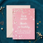 Coquette 1st Birthday Invitations Pink Bow Kaart