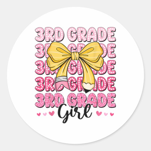 Coquette 3e klas eerste dag terug naar school meis ronde sticker (Voorkant)