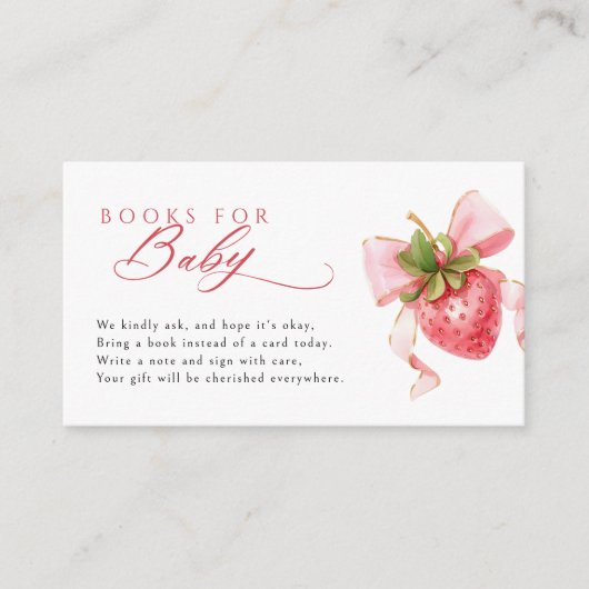 Coquette Aardbei Baby shower Boeken voor Baby Informatiekaartje (Voorkant)