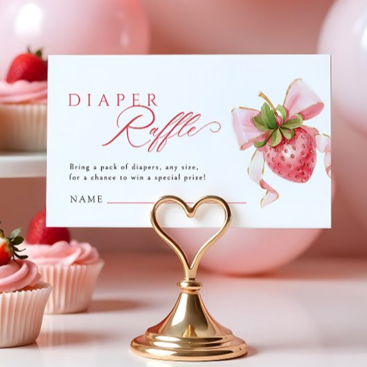 Coquette Aardbei Baby shower Luier Raffle Informatiekaartje