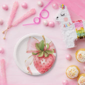 Coquette Aardbei Baby shower Papieren Bordje (Feest)