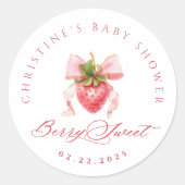 Coquette Aardbei Baby shower Ronde Sticker (Voorkant)