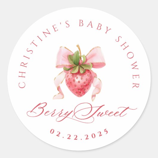 Coquette Aardbei Baby shower Ronde Sticker (Voorkant)